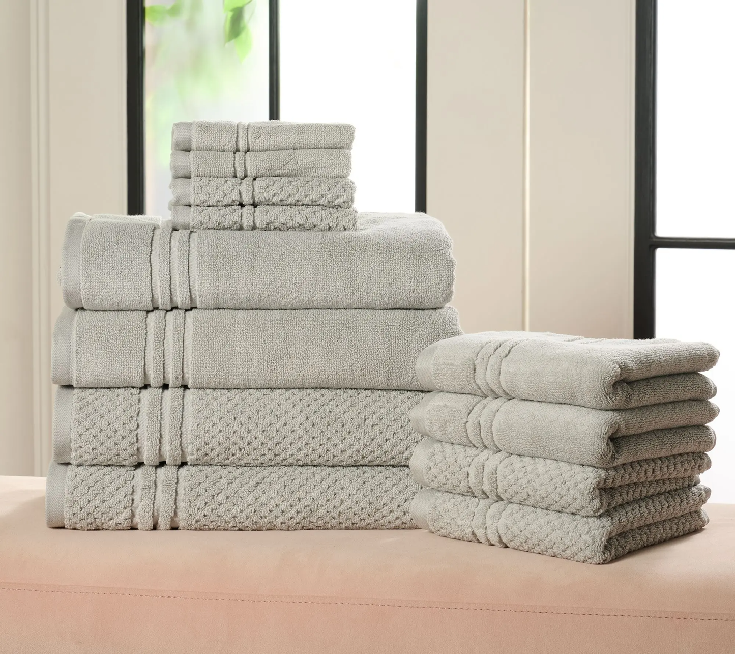 12-Piece 100% Cotton Towel Set Solid & Textured