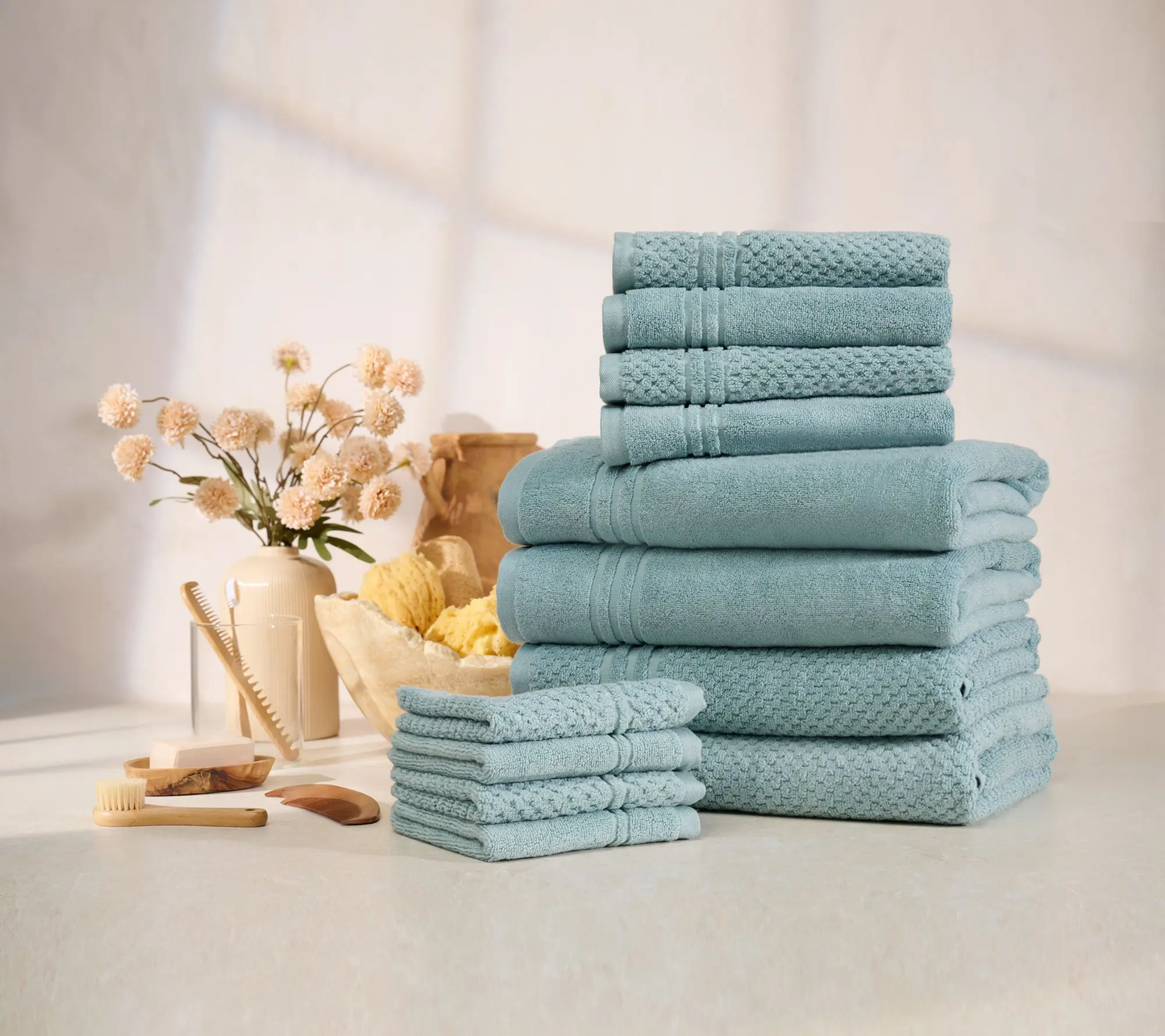 12-Piece 100% Cotton Towel Set Solid & Textured
