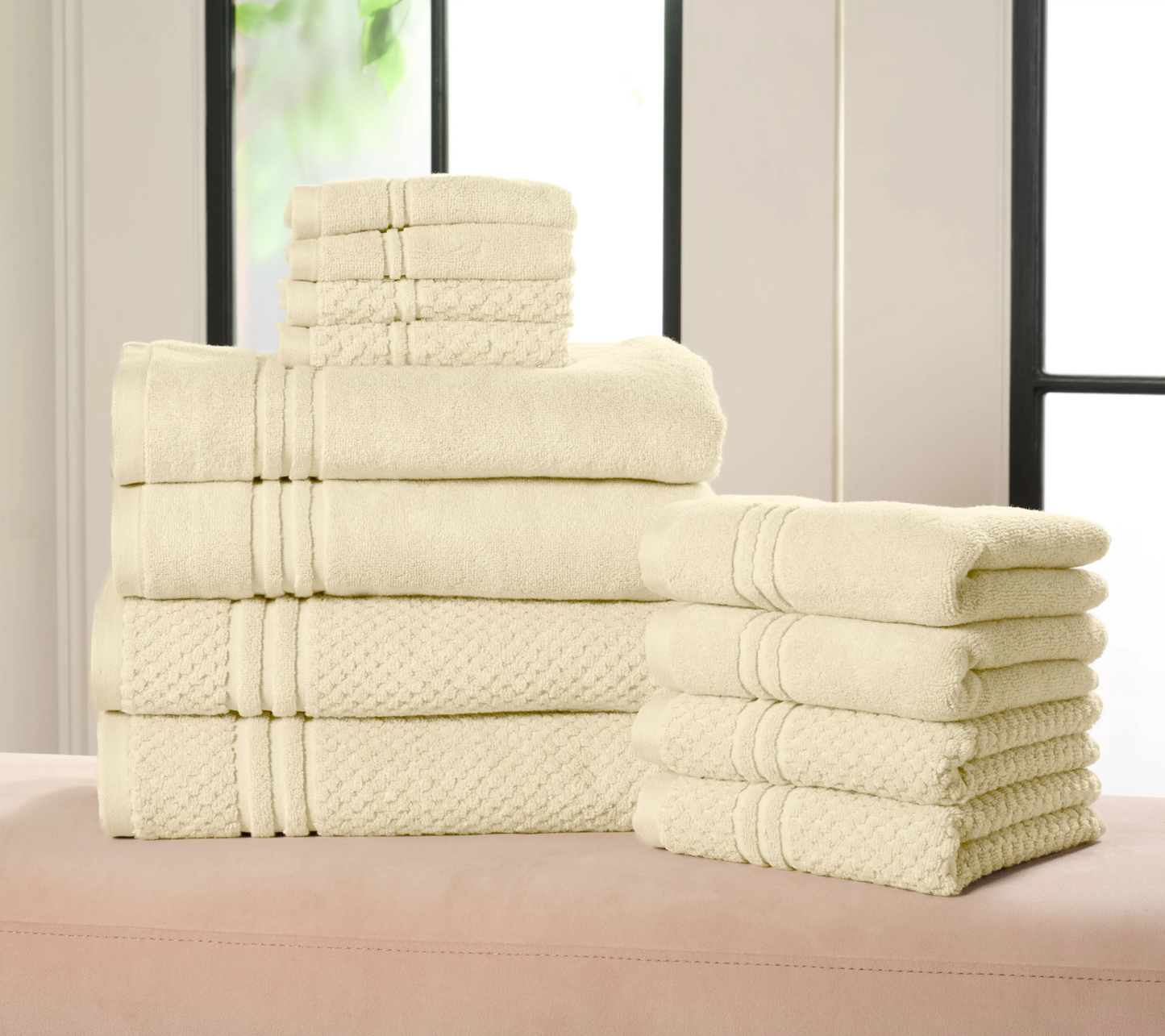 12-Piece 100% Cotton Towel Set Solid & Textured