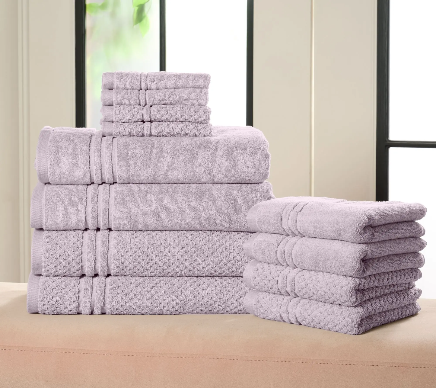 12-Piece 100% Cotton Towel Set Solid & Textured