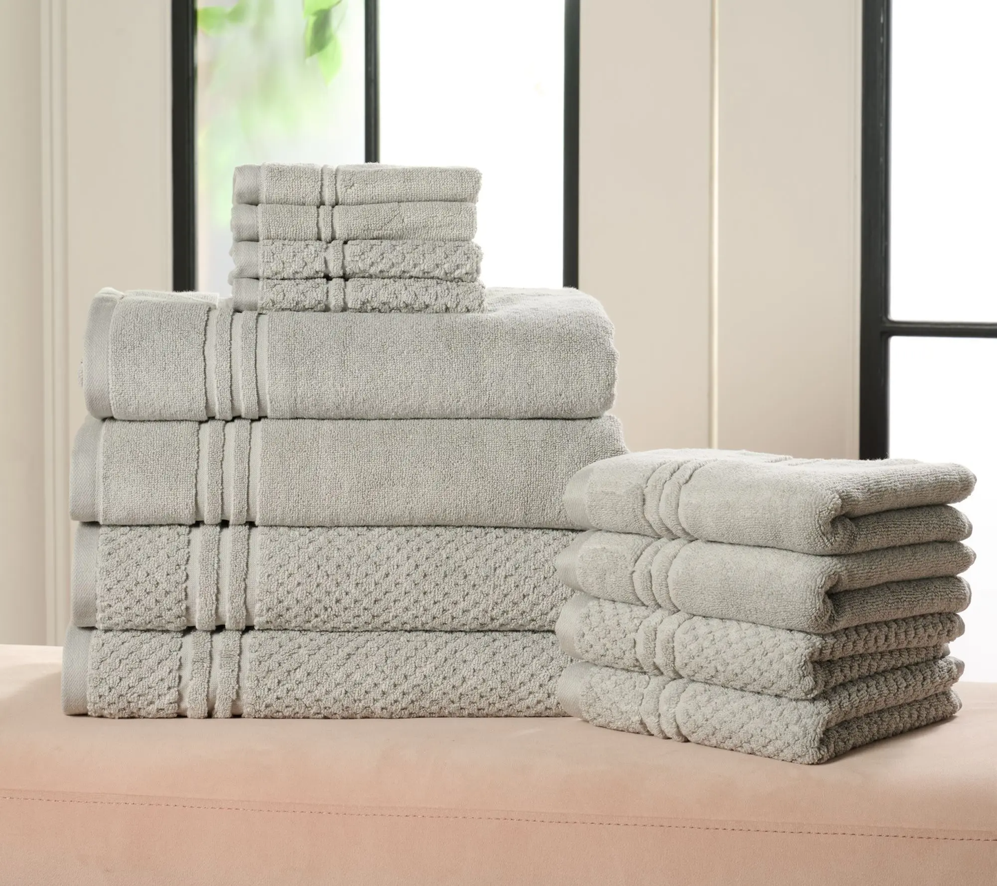 12-Piece 100% Cotton Towel Set Solid & Textured