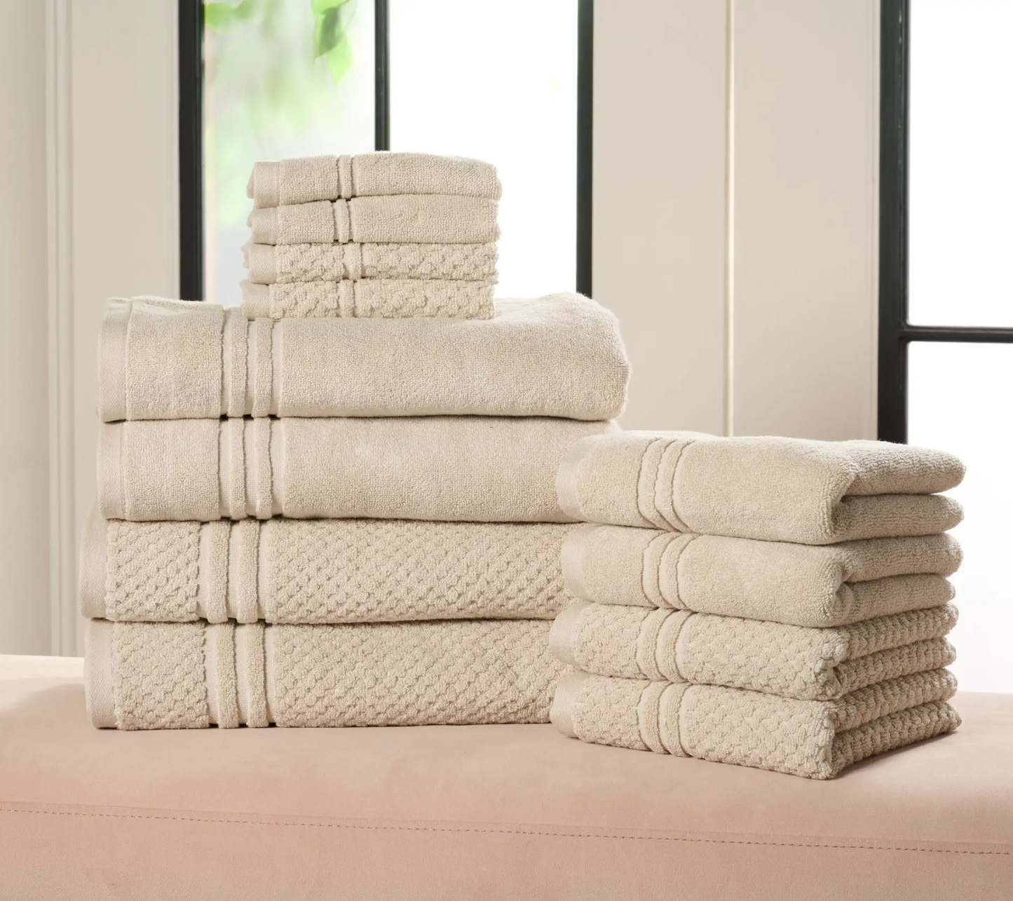 12-Piece 100% Cotton Towel Set Solid & Textured
