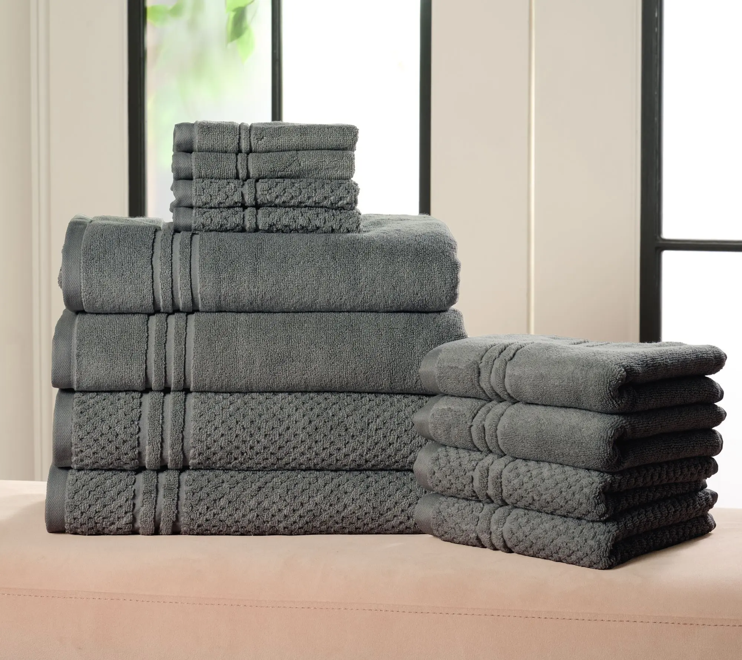 12-Piece 100% Cotton Towel Set Solid & Textured